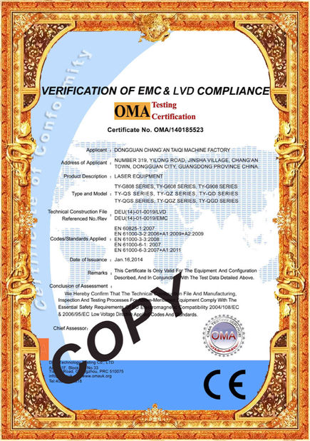 China Taiyi Laser Technology Company Limited Certificaten